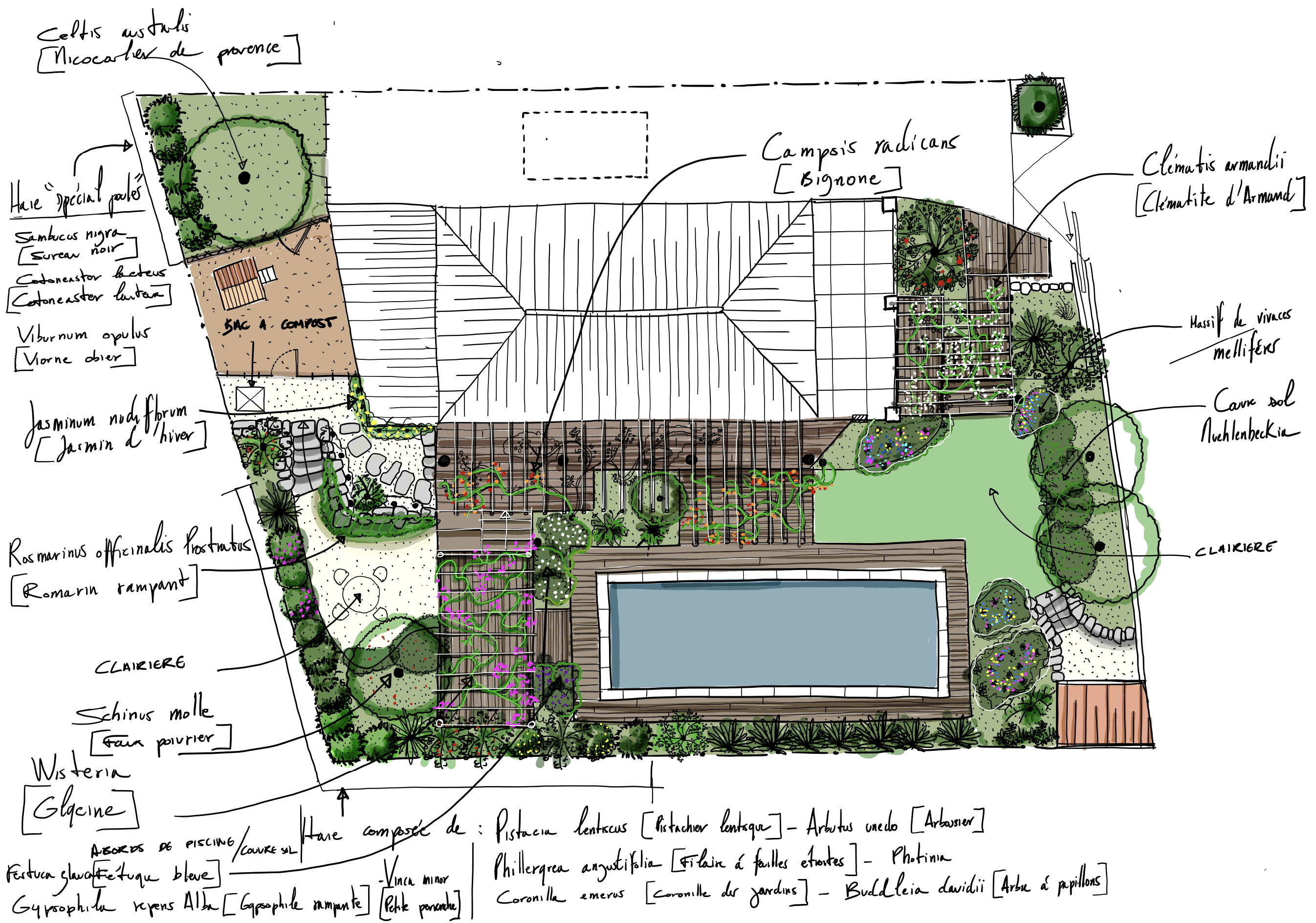 plan sur papier d'une maison avec piscine